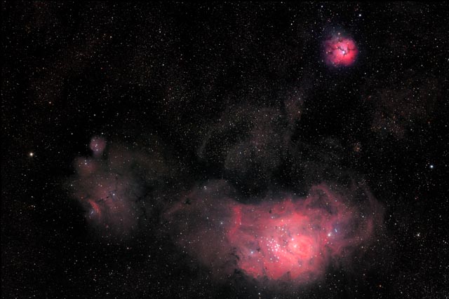 The Lagoon and Trifid Nebulae in Hα